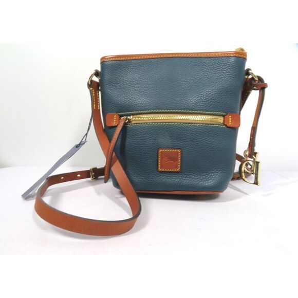 Dooney & Bourke Pebble Grain Leather Sac Crossbody Bag Blue Brown Leather NWT - Picture 1 of 9